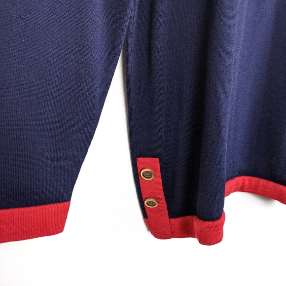 Vintage Jaeger Navy Blue W/ Red Trim Wool Sweater - Picture 4 of 11